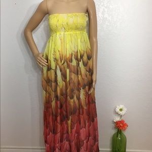 XXII Strapless Yellow Ombré Flower Petal Maxi